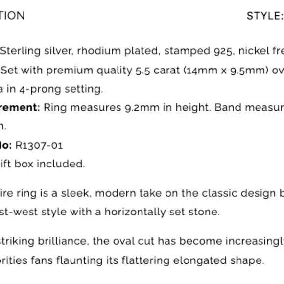 5 Carat Cubic Zirconia Oval Solitaire Engagement Ring - Picture 17 of 17